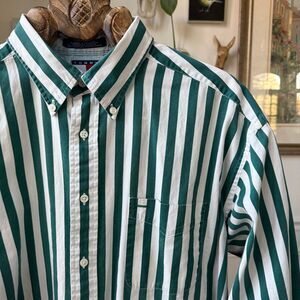 Vintage 90s Tommy Hilfiger Green Stripe Relax Fit Button Down Shirt XL